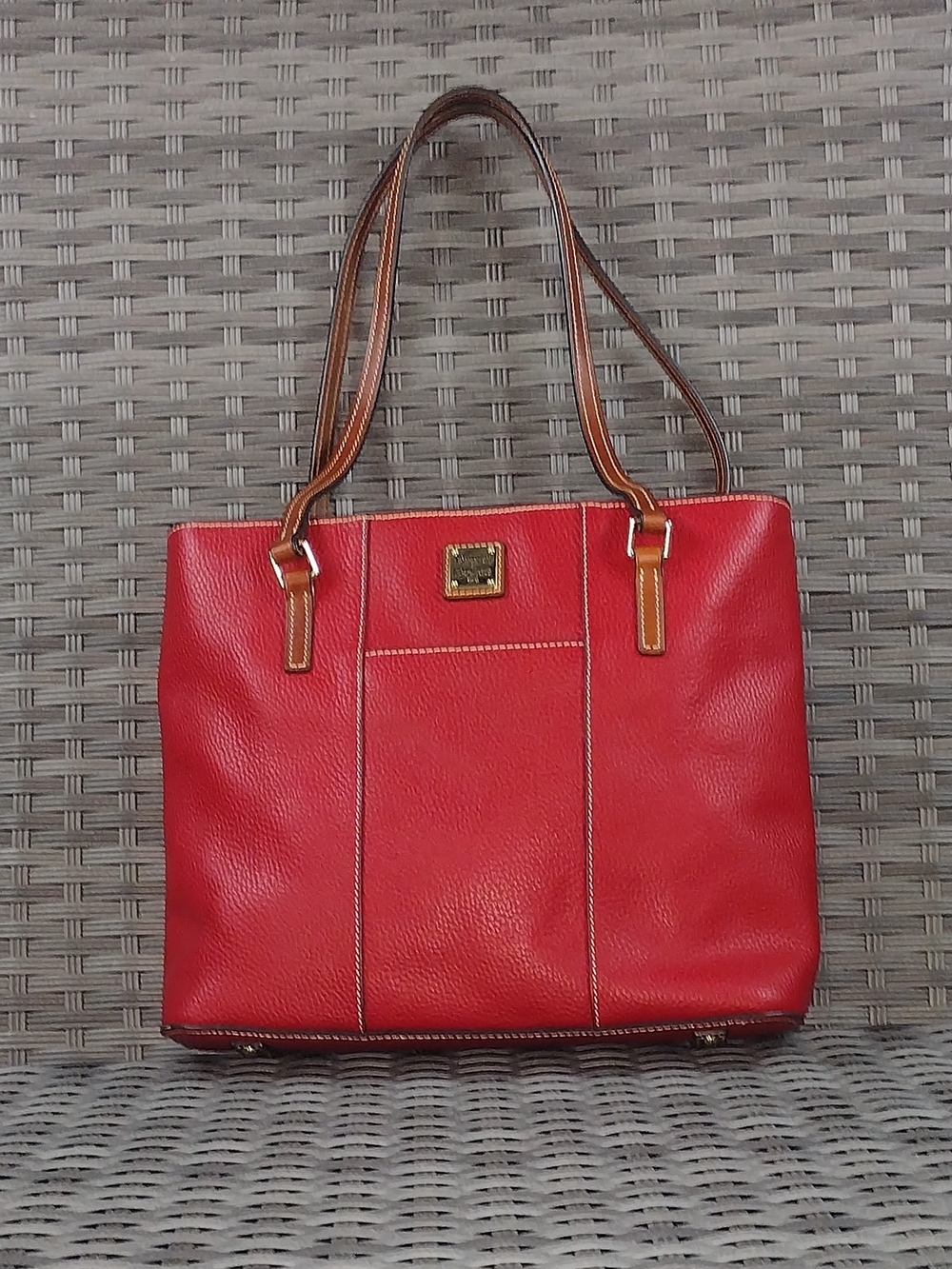 Red Leather Tote Bag with Contrast Handles